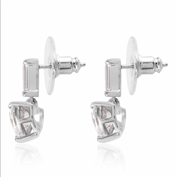 Lustro Stella Finest CZ Swarovski Zirconia Drop Earrings in Plat Over SS (.925) - Picture 3 of 5